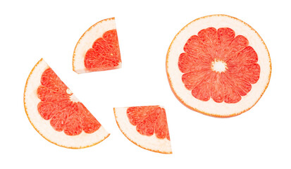 Grapefruit slices isolated on a white background, top view, contour.