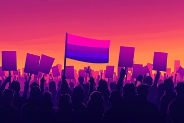 Obraz premium A Pride march scene in a modern style, with supporters of trans rights and gender equality, using simple shapes and energetic colors to stress inclusivity