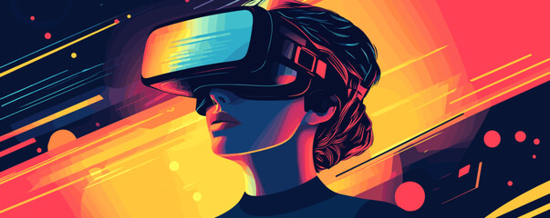 Futuristic virtual reality experience with vibrant colors and abstract background - vector.