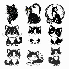 Cat logo design, vector set.