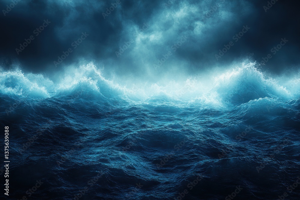 Poster abstract underwater scene deep ocean gradient navy blue teal misty texture ethereal atmospheric mini