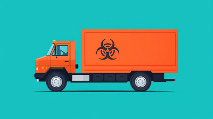 orange truck with biohazard symbol is used for waste disposal