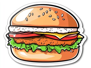 Delicious burger with lettuce, cheese, tomato, and crispy chicken in a toasted bun.