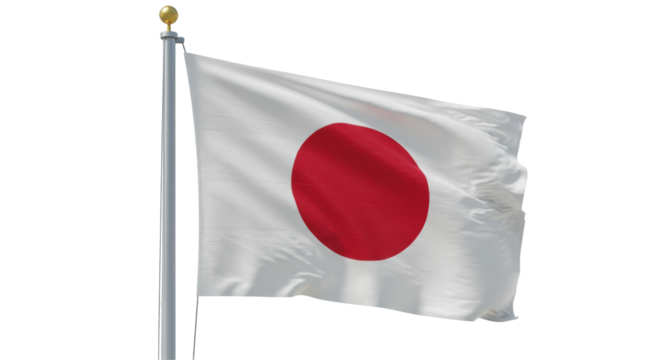 Isolated Flag of Japan Waving on a Pole