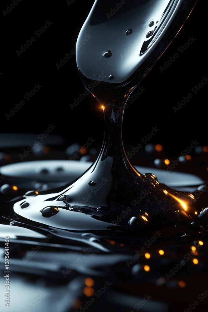 Aufkleber high gloss black liquid art with smooth curves and dynamic motion in abstract design