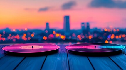 Taking a closer view of a holographic vinyl record, each groove ale presenting an alluring swirl of iridescent colors and patterns