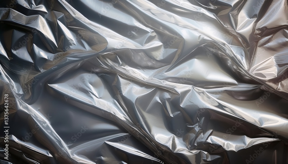 Poster translucent cellophane surface gleaming, casting intricate light patterns through delicate, crumpled