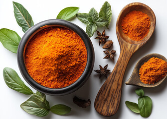 Fine and Textured Paprika Powder on a White Background  High-Resolution Photography Capturing Rich Color and Detailed Texture