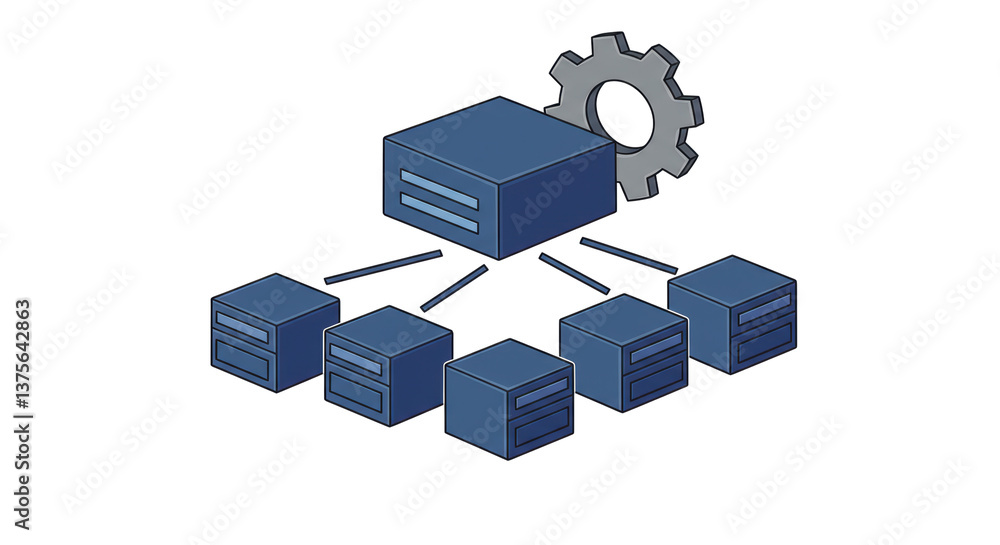 Aufkleber isolated network server structure with gear symbol