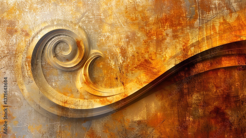 Poster abstract grunge background with a 3d wave and circle. the background is a dark orange color with a r