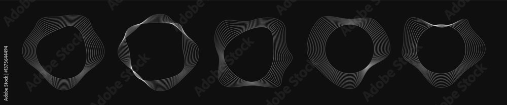 Poster set of round curved frames with dynamic wavy stripes