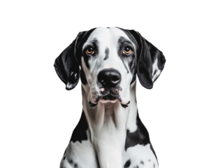 Great Dane with striking black and white coat and expressive eyes, cut out - stock png.