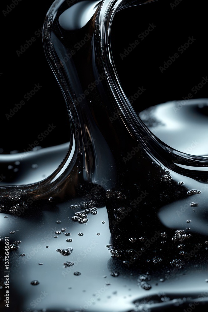 Aufkleber elegant high gloss black liquid art with smooth curves and dynamic flow in a minimalist dark backgro