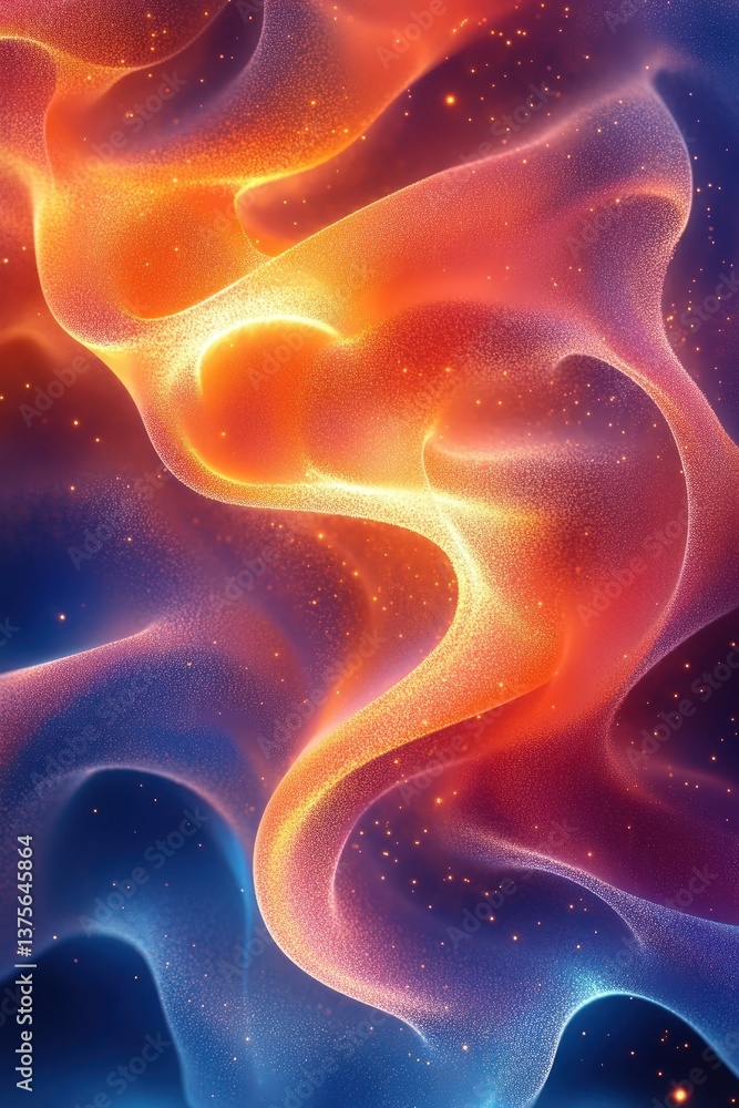 Aufkleber dynamic abstract fluid shapes with vibrant colors and glowing particles