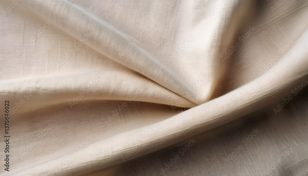 Poster textured linen fabric revealing intricate weave patterns, soft neutral hues creating gentle shadows 