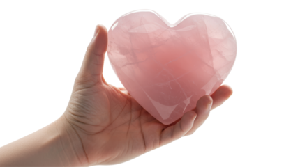 Isolated Pink Heart Crystal in Hand