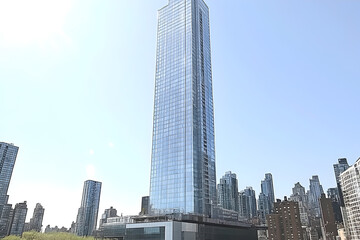 Fototapeta premium Tall Glass Skyscraper in Urban City Setting