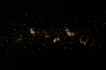 
Golden particles of light. Powder dusting, decoration. Light effect.