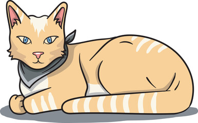 A cute cat illustration design with wearing a black neck bandana - for your unique design elements or asset - animal illustration with simply cartoon style