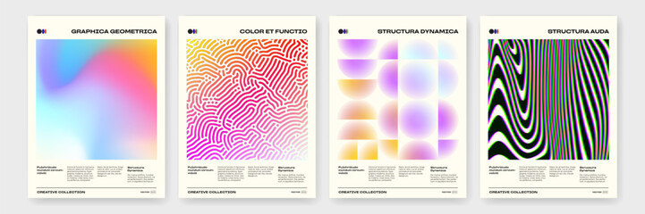 Abstract geometric posters with retro geometric pattern background. Vector abstract circle, triangle and square lines art for trendy geometric pattern background in op art