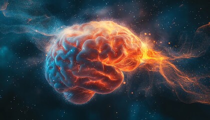 Obraz premium Fiery brain in cosmic space. Abstract concept.