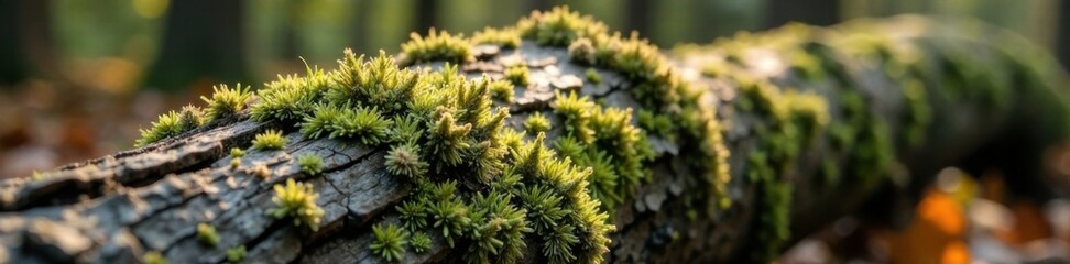 Close-up of rough-hewn wooden tree trunk with moss and lichen, nature, brown wood