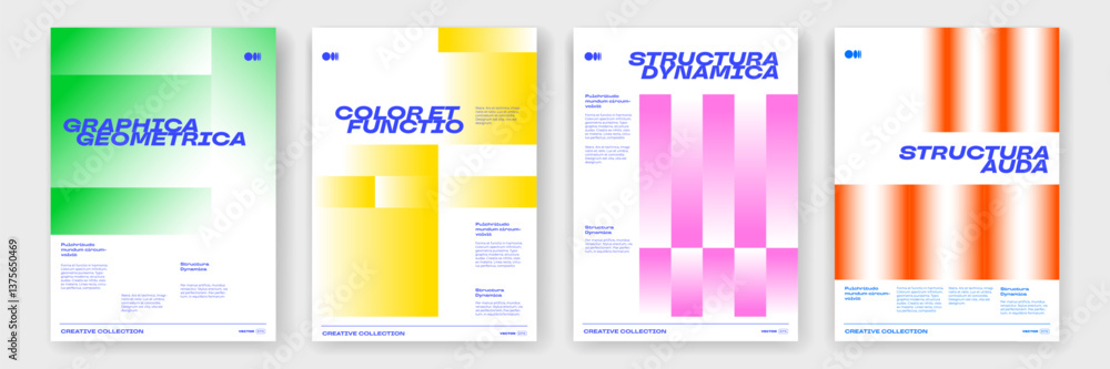 Poster Color gradient posters with trendy dynamic shapes pattern background. Vector modern abstract poster templates with color gradient mesh stripes and lines