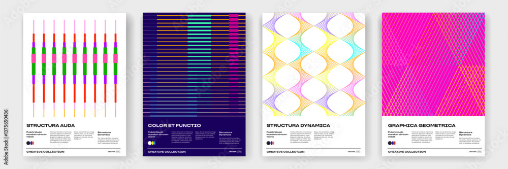 Fototapete Posters with color gradient and trendy dynamic shapes pattern for templates. Vector modern abstract poster backgrounds with color gradient mesh lines