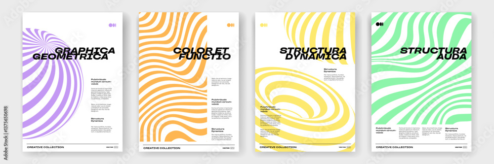 Poster Color gradient posters with trendy dynamic shapes pattern background. Vector modern abstract poster templates with color gradient mesh stripes and lines
