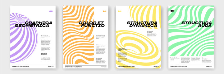 Color gradient posters with trendy dynamic shapes pattern background. Vector modern abstract poster templates with color gradient mesh stripes and lines