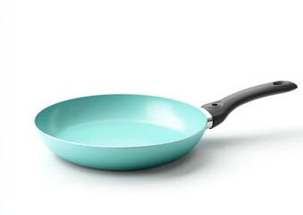 Turquoise Nonstick Frying Pan with Black Handle on White Background