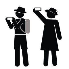 Icon tourists take a photo. Vector illustration
