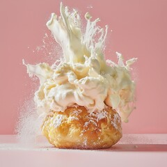 one cream puff isolated on studio background