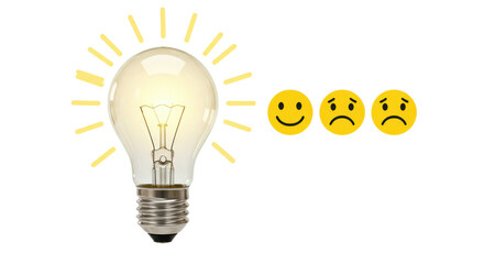Isolated Light Bulb with Happy Sad Face Icons