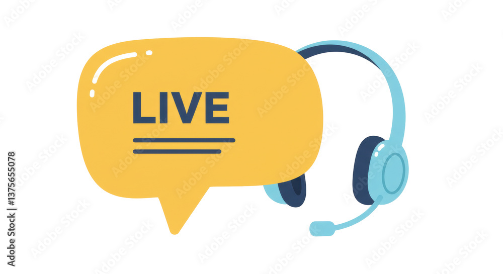 Poster isolated live streaming speech bubble with headset