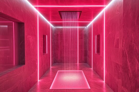 Neon tunnel with rotating square frames creates an immersive experience in a modern space, ed 3d, neon tunnel with rotating square frames Abstract cycled background