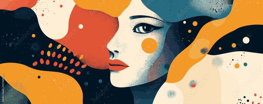 Aufkleber abstract female portrait with colorful shapes and patterns - vector.
