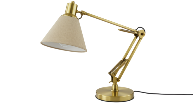 Isolated Brass Adjustable Table Lamp with Fabric Shade