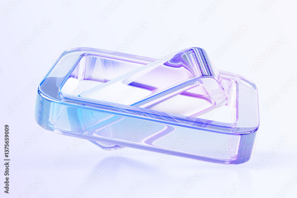 Poster 3d abstract composition of glass square frames with motion effect. iridescent transparent framework 