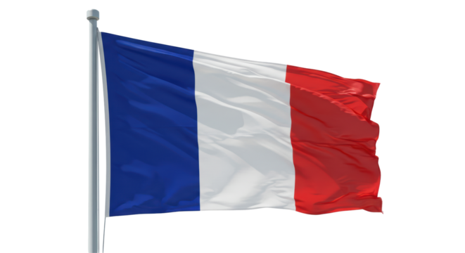 Isolated French Flag Waving on a Pole