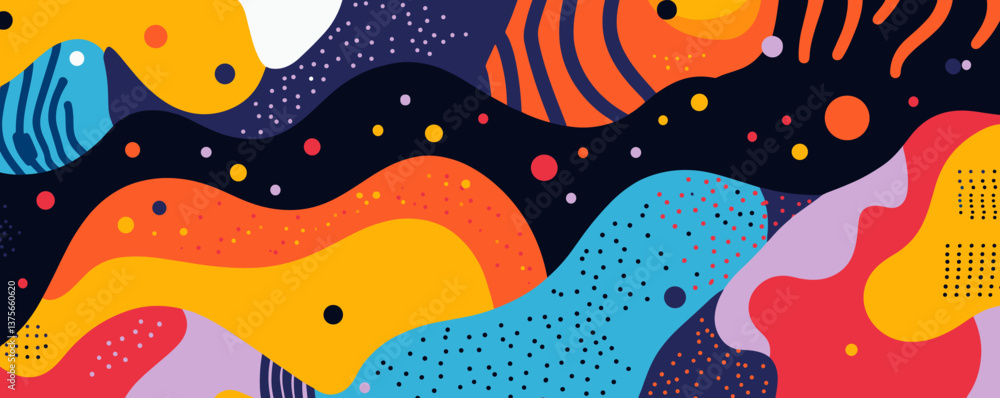Poster colorful abstract geometric background with waves and dots - vector.