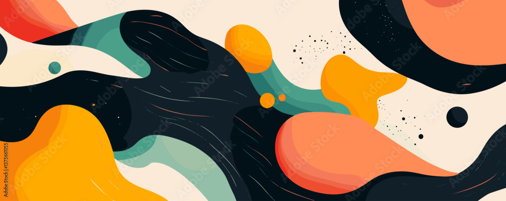 Poster abstract fluid shapes with vibrant colors and organic patterns vector.