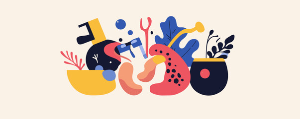 Colorful abstract geometric shapes in playful arrangement - vector art.