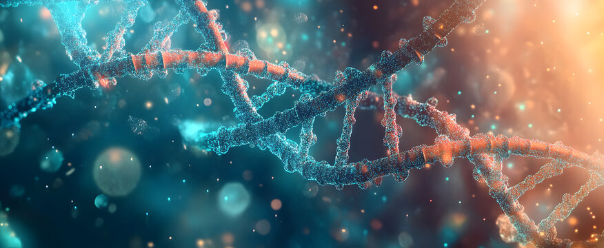 Artificial intelligence AI in Healthcare. DNA double helix intertwined with digital AI elements, highlighting the role of AI in genetic research and personalized medicine