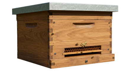 Isolated Wooden Beehive with Bees