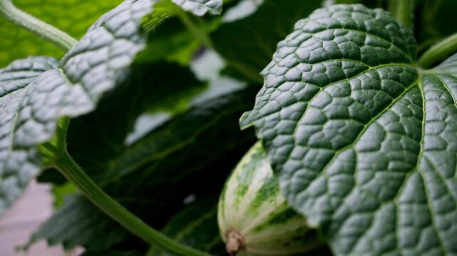 Small Mexican Sour Gherkin Cucumber Growing on Vine