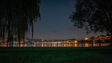 Long exposure night panorama of the city of Lucerne, Switzerland.