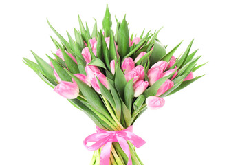 Bouquet of beautiful pink tulips isolated on white
