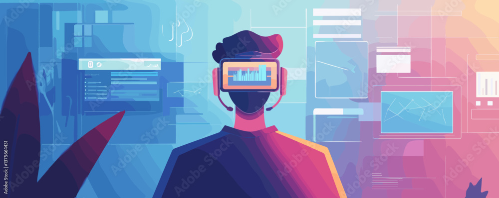 Poster futuristic virtual reality experience with technology background - vector.