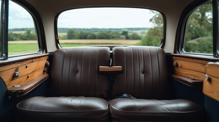 Aged Leather Bench Seats with Natural Creases Inside Vintage car Interior